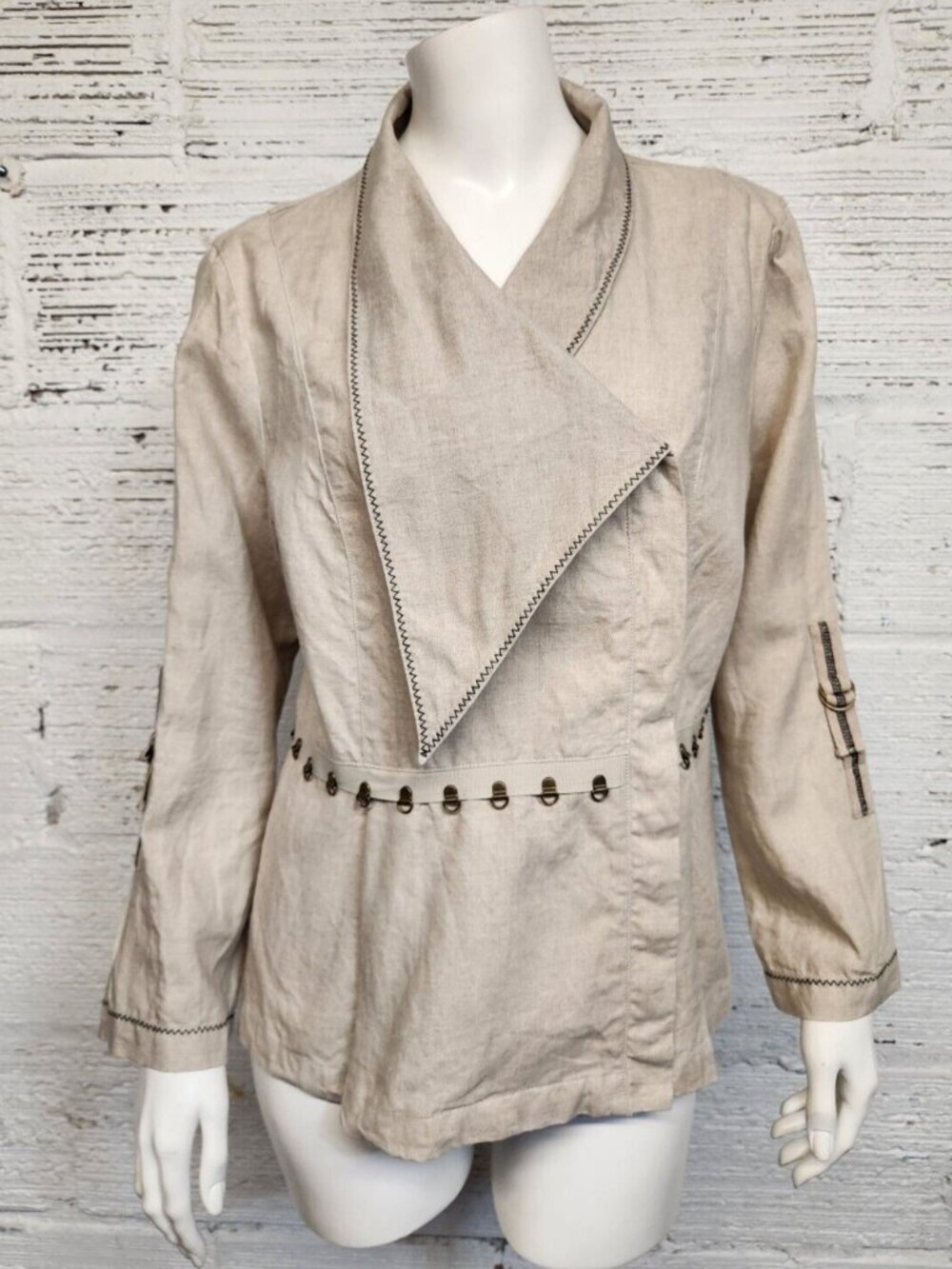 Roni Rabl Women's Size M Linen Snap Up Long Sleeve Asymmetric Jacket
